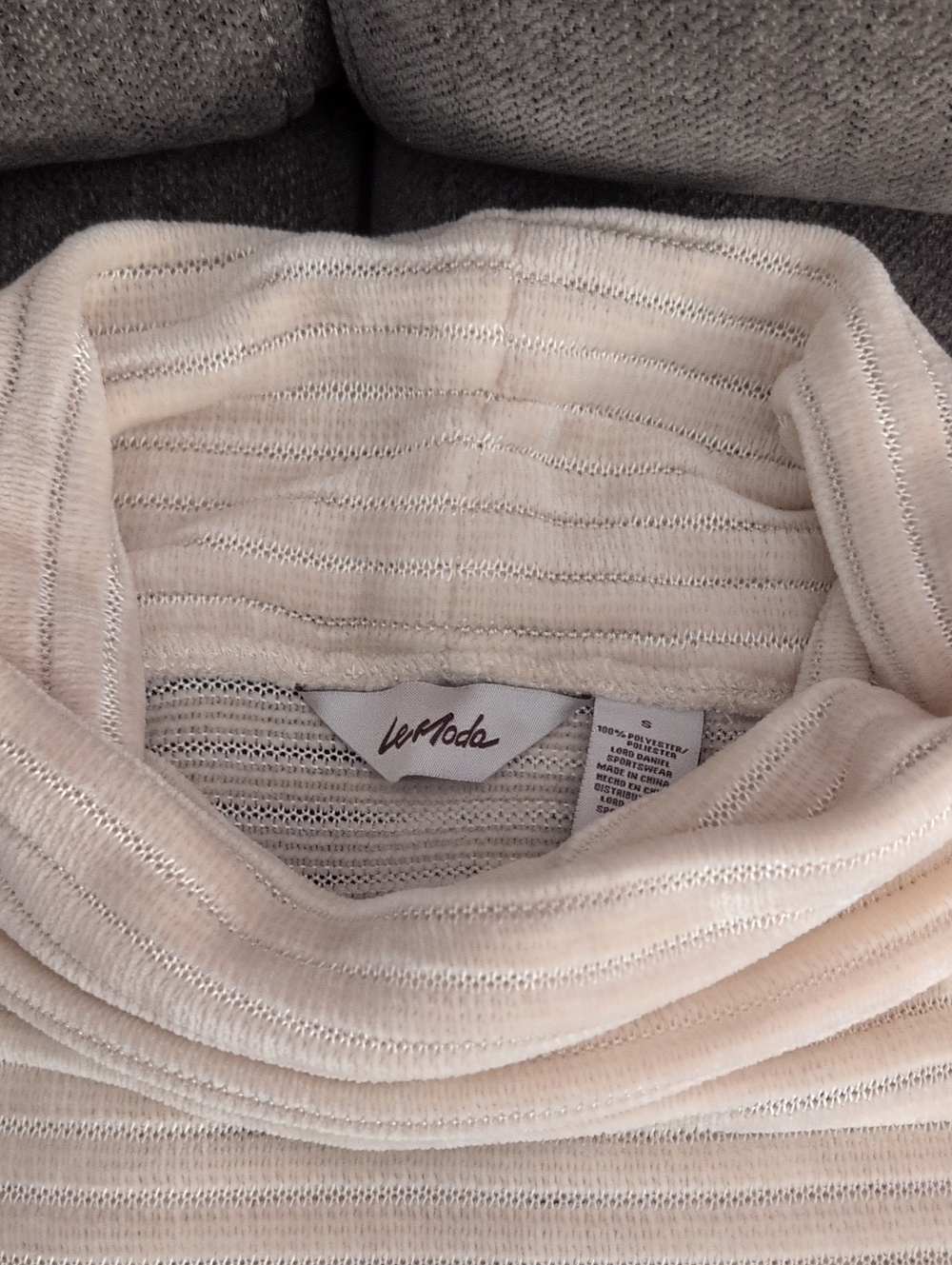 LeModa Cream Turtleneck Sweater with Metallic Stripe